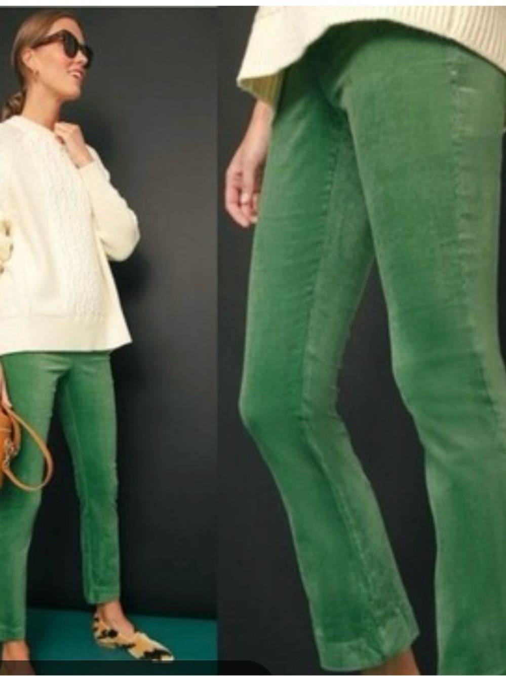 Tuckernuck Green Corduroy Ashford Pants Crop Kick Flare High-Rise sz Large